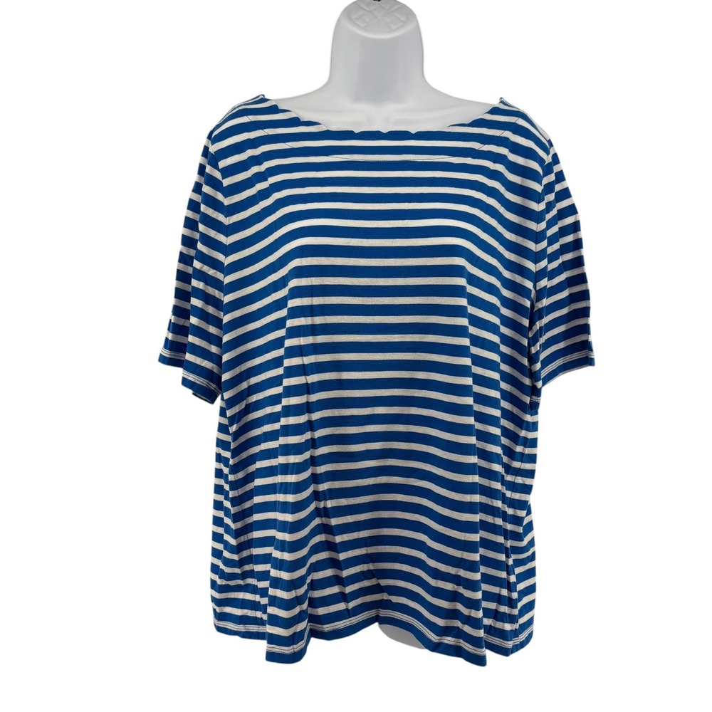 Talbots Woman Franklin Scallop Neck Pima Cotton Tee Plus 2X Blue White Stripe